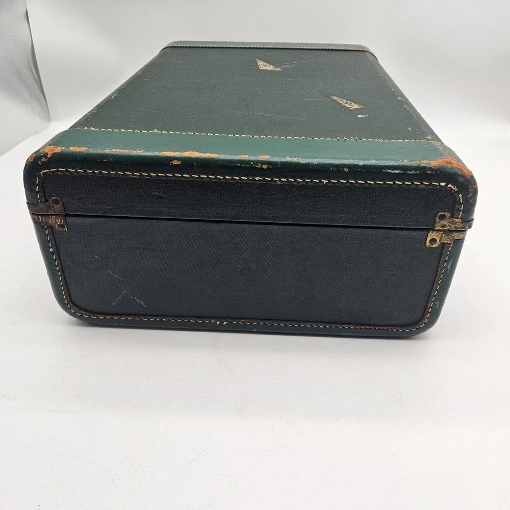 Vintage White Star Hard Shell Suitcase Luggage Green Celanese Lined Made USA 40s
